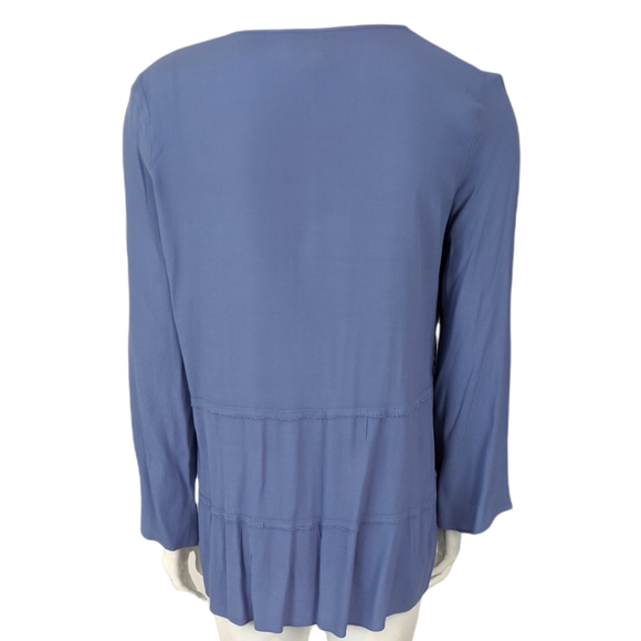 Marchesa Rose Tie Neck Boho Ruffle Blouse S Blue V Neck Long Sleeve - Picture 5 of 11